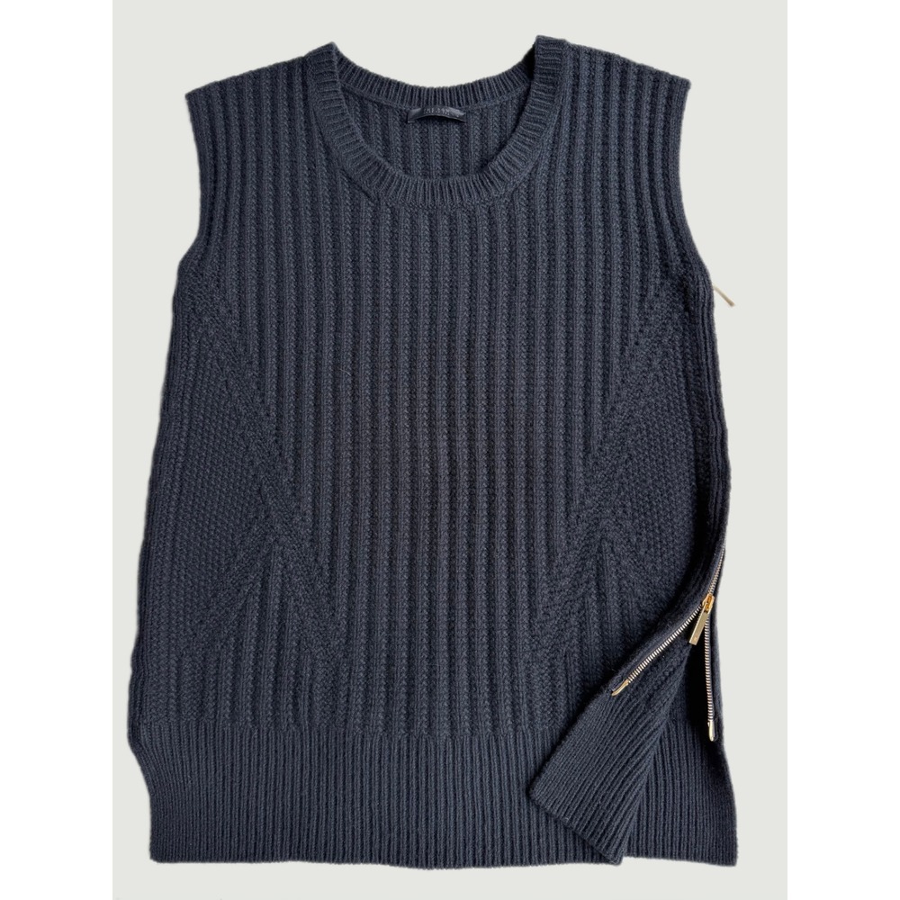 The Row Cashmere Merino Ribbed Side Zip‎ Sweater Vest Black Made in USA M